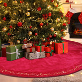 HyDren front view velvet tree skirt shows full red coverage and polished look