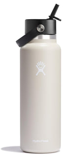 Hydro Flask 40 oz oat tan bottle front view showing durable finish and portability