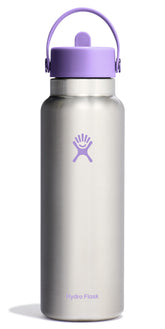 Hydro Flask front view showing violet finish and large capacity benefit