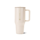 HydroJug front view showing cream tumbler and clear durable finish benefiting everyday visibility