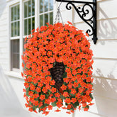 HyeFlora front view hanging basket showing vibrant orange mums and full shape benefit curb appeal