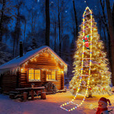 HYH ladder lights front view showing full 10ft multicolor vertical display and Santa accent