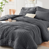 HYMOKEGE front view of Twin XL comforter set showing neat dark grey styling and cozy appeal