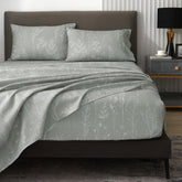 HYPREST flat sheet full view showing light grey leaf floral and smooth finish for style