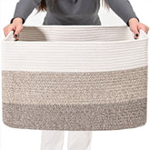 ICERZCZ front view of rectangular cotton rope storage basket showing capacity