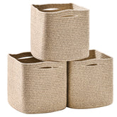 ICERZCZ front view of three mixed brown cube baskets showing neat storage and aesthetic appeal