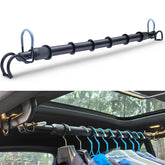 Idefair front view of installed rod fitting across vehicle for tidy clothes