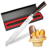 imarku bread knife front view showing full 10-inch blade and handle benefit precise slicing