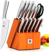 imarku knife set front view showing block and all pieces, tidy storage benefit