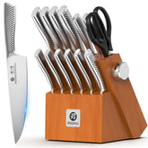 imarku front view acacia block showing organized knives and elegant finish for neat storage