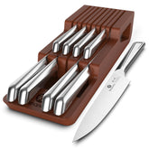 imarku front view of full 10-piece set and wooden drawer block, neat storage benefit