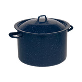 IMUSA blue enamel steamer front view showing large capacity and stylish finish