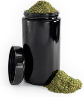 Infinity Jars front view showing sleek black UV glass and airtight benefit