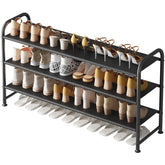 INGIORDAR front view of 3-tier long shoe rack showing organized shoes and space-saving benefit