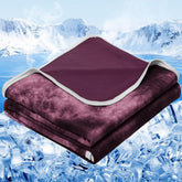 inhand front view purple blanket showing full queen coverage and cooling benefit