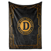 InnoBeta blanket front view showing black and gold design and bold initial for a standout gift