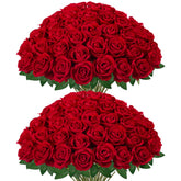 InnoGear front packaging showing 50 red velvet silk roses, perfect for long-lasting décor
