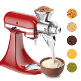 InnoMoon front view showing metal grain mill attachment and durable finish benefit