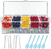 INNOVATIVE LIFE front view of chilled condiment server showing clear lid and compartments for tidy presentation