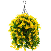 INQCMY hanging violet basket front view shows lifelike blooms and curb appeal