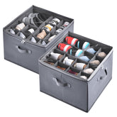 INSTY front view of two grey shoe organizer bins showing stackable storage benefit