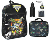 INTIMO backpack front featuring Megalodon and Grave Digger, bold graphics for fans