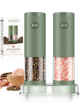 ioion front view of electric salt and pepper grinders showing modern design and ease