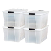 IRIS USA front view of pearl 72 quart bin showing clean storage benefit