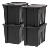 IRIS USA front view of 4-pack totes showing stackable organization benefit