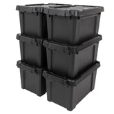 IRIS USA front view of 6-pack black totes showing compact storage and durable construction