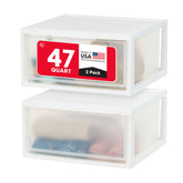 IRIS USA front view of two stacked white drawers showing clean silhouette and organization benefit