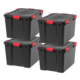 IRIS USA front view of 74 qt bin showing secure storage benefit