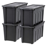 IRIS USA front view of 31-gallon tote showing sturdy build and sleek black finish for organized storage