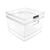 Isaac Jacobs front view of two clear square bins showing neat storage benefit