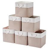 ISEMINGLA front view of six white and beige cubes showing tidy storage benefit