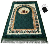 Islamika front view prayer rug showing full green design and comfort