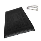 Islamika prayer rug front view showing elegant black design and comfort
