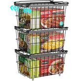 iSPECLE front view of three adjustable freezer baskets showing neat organization and space saving