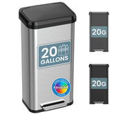 iTouchless front stainless steel bin showing sleek design and large capacity benefit
