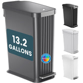 iTouchless front view of matte gray pet waste bin showing slim profile and lid, hides odors