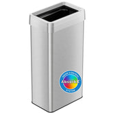 iTouchless front view open-top trash can showing large opening and capacity benefit