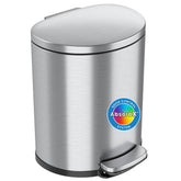 iTouchless SoftStep front stainless steel finish resists fingerprints and looks sleek