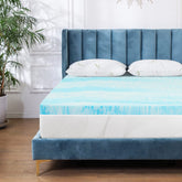 IULULU full-size topper front view showing neat light-blue cover and improved comfort