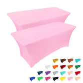 IVAPUPU front view of two 6ft pink fitted table covers, polished presentation