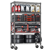 IZEUK front view full shelf showing sturdy black steel and organized storage benefit