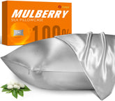 J JIMOO silk pillowcase front view showing smooth silver grey finish and luxury feel