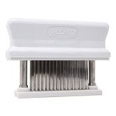 Jaccard front view of 48-blade tenderizer showing ergonomic grip and compact design benefits