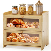 JANSNIMEN bamboo bread box front view showing sleek design and counter benefit