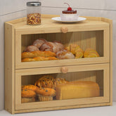 JANSNIMEN front view of bamboo corner bread box showing neat countertop storage benefit