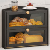 JANSNIMEN bamboo bread box front view showing organized storage and tidy countertop